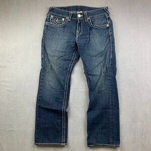 True Religion Mens Pants 32 Blue Denim Jeans Straight Leg Flap Pockets 32x28